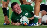 22 September 2019; Tadhg Furlong of Ireland celebrates after scoring his side's third try during the 2019 Rugby World Cup Pool A match between Ireland and Scotland at the International Stadium in Yokohama, Japan. Photo by Brendan Moran/Sportsfile