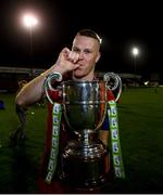 21 September 2019; Shelbourne captain Lorcan Fitzgerald after being presented with the SSE Airtricity League First Division cup following their SSE Airtricity League First Division match against Limerick FC at Tolka Park in Dublin. Photo by Stephen McCarthy/Sportsfile