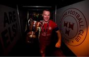 21 September 2019; Shelbourne captain Lorcan Fitzgerald brings the SSE Airtricity League First Division cup to the dressing room following their SSE Airtricity League First Division match against Limerick FC at Tolka Park in Dublin. Photo by Stephen McCarthy/Sportsfile