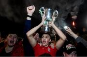 21 September 2019; Jaze Kabia of Shelbourne celebrates after being presented with the SSE Airtricity League First Division cup following their SSE Airtricity League First Division match against Limerick FC at Tolka Park in Dublin. Photo by Stephen McCarthy/Sportsfile
