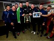 21 September 2019; Shelbourne manager Ian Morris and his backroom team with the SSE Airtricity League First Division cup following their SSE Airtricity League First Division match against Limerick FC at Tolka Park in Dublin. Photo by Stephen McCarthy/Sportsfile