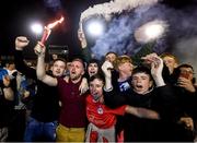 21 September 2019; Shelbourne supporters celebrate following the SSE Airtricity League First Division match between Shelbourne and Limerick FC at Tolka Park in Dublin. Photo by Stephen McCarthy/Sportsfile