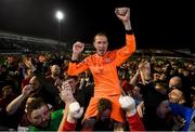21 September 2019; Shelbourne goalkeeper Dean Delany celebrate with supporters following the SSE Airtricity League First Division match between Shelbourne and Limerick FC at Tolka Park in Dublin. Photo by Stephen McCarthy/Sportsfile