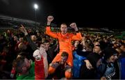 21 September 2019; Shelbourne goalkeeper Dean Delany celebrate with supporters following the SSE Airtricity League First Division match between Shelbourne and Limerick FC at Tolka Park in Dublin. Photo by Stephen McCarthy/Sportsfile