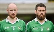 22 September 2019; Conor Quigley and Conor Mulligan of Derrygonnelly Harps before the Fermanagh County Senior Club Football Championship Final match between Derrygonnelly Harps and Roslea Shamrocks at Brewster Park in Enniskillen, Fermanagh. Photo by Oliver McVeigh/Sportsfile