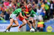 15 September 2019; Lauren Boyle of Louth in action against Courtney Murphy, left, and Molly Flynn of Fermanagh during the TG4 All-Ireland Ladies Football Junior Championship Final match between Fermanagh and Louth at Croke Park in Dublin. Photo by Piaras Ó Mídheach/Sportsfile