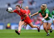 15 September 2019; Niamh Rice of Louth in action against Shannan McQuaid of Fermanagh during the TG4 All-Ireland Ladies Football Junior Championship Final match between Fermanagh and Louth at Croke Park in Dublin. Photo by Piaras Ó Mídheach/Sportsfile