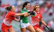 15 September 2019; Blaithín Bogue of Fermanagh in action against Shannen McLaughlin, and Deirbhile Osborne of Louth during the TG4 All-Ireland Ladies Football Junior Championship Final match between Fermanagh and Louth at Croke Park in Dublin. Photo by Piaras Ó Mídheach/Sportsfile