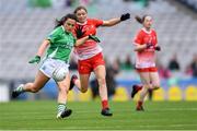 15 September 2019; Aisling Maguire of Fermanagh in action against Susan Byrne of Louth during the TG4 All-Ireland Ladies Football Junior Championship Final match between Fermanagh and Louth at Croke Park in Dublin. Photo by Piaras Ó Mídheach/Sportsfile