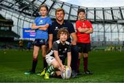 22 September 2019; Aviva Ireland gave 400 children the dream opportunity to take part in the Aviva Mini Nations Cup in Aviva Stadium on Sunday, September 22. 20 U10 boys’ and U12 girls’ teams from clubs nationwide took to the hallowed pitch after Ireland’s heroic win over Scotland in Japan for their very own Mini Rugby Nations Cup. See aviva.ie/safetodream or @AvivaIreland social channels for details. Ireland and Ulster rugby player Jordi Murphy with young players, from left, Róisín Ní chúlán from An Ghaeltacht, Galway, representing Namibia, Ben Thompson from Kanturk RFC, Cork, representing Fiji and Ben Mowlds, from DLS Palmerstown, representing Wales during the Aviva Mini Rugby Nations Cup at Aviva Stadium in Dublin. Photo by Eóin Noonan/Sportsfile