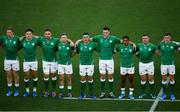22 September 2019; Ireland players, from left, Chris Farrell, Jacob Stockdale, Jack Conan, Jack Carty, CJ Stander, James Ryan, Bundee Aki, Dave Kilcoyne and Garry Ringrose  ahead of the 2019 Rugby World Cup Pool A match between Ireland and Scotland at the International Stadium in Yokohama, Japan. Photo by Ramsey Cardy/Sportsfile