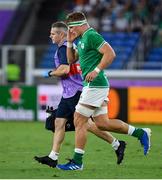 22 September 2019; Josh Van der Flier of Ireland leaves the pitch with an injury with Ireland team doctor Dr Ciaran Cosgrove during the 2019 Rugby World Cup Pool A match between Ireland and Scotland at the International Stadium in Yokohama, Japan. Photo by Ramsey Cardy/Sportsfile