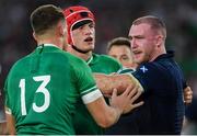 22 September 2019; Stuart Hogg of Scotland tussles with Garry Ringrose of Ireland during the 2019 Rugby World Cup Pool A match between Ireland and Scotland at the International Stadium in Yokohama, Japan. Photo by Ramsey Cardy/Sportsfile