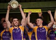 22 September 2019; Ryan Jones of Derrygonnelly Harps lifts the cup for his side's fifth title in a row, after the Fermanagh County Senior Club Football Championship Final match between Derrygonnelly Harps and Roslea Shamrocks at Brewster Park in Enniskillen, Fermanagh. Photo by Oliver McVeigh/Sportsfile