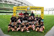 22 September 2019; Aviva Ireland gave 400 children the dream opportunity to take part in the Aviva Mini Nations Cup in Aviva Stadium on Sunday, September 22. 20 U10 boys’ and U12 girls’ teams from clubs nationwide took to the hallowed pitch after Ireland’s heroic win over Scotland in Japan for their very own Mini Rugby Nations Cup. See aviva.ie/safetodream or @AvivaIreland social channels for details. Players from Cashel RFC, Tipperary, representing Georgia with Ireland and Ulster rugby player Jordi Murphy during the Aviva Mini Rugby Nations Cup at Aviva Stadium in Dublin. Photo by Eóin Noonan/Sportsfile