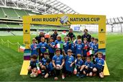 22 September 2019; Aviva Ireland gave 400 children the dream opportunity to take part in the Aviva Mini Nations Cup in Aviva Stadium on Sunday, September 22. 20 U10 boys’ and U12 girls’ teams from clubs nationwide took to the hallowed pitch after Ireland’s heroic win over Scotland in Japan for their very own Mini Rugby Nations Cup. See aviva.ie/safetodream or @AvivaIreland social channels for details. Players from Corinthians RFC, Galway, representing Italy with Ireland and Ulster rugby player Jordi Murphy during the Aviva Mini Rugby Nations Cup at Aviva Stadium in Dublin. Photo by Eóin Noonan/Sportsfile
