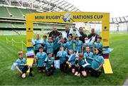 22 September 2019; Aviva Ireland gave 400 children the dream opportunity to take part in the Aviva Mini Nations Cup in Aviva Stadium on Sunday, September 22. 20 U10 boys’ and U12 girls’ teams from clubs nationwide took to the hallowed pitch after Ireland’s heroic win over Scotland in Japan for their very own Mini Rugby Nations Cup. See aviva.ie/safetodream or @AvivaIreland social channels for details. Players from Dundalk RFC, Louth, representing Argentina with Ireland and Ulster rugby player Jordi Murphy during the Aviva Mini Rugby Nations Cup at Aviva Stadium in Dublin. Photo by Eóin Noonan/Sportsfile