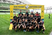 22 September 2019; Aviva Ireland gave 400 children the dream opportunity to take part in the Aviva Mini Nations Cup in Aviva Stadium on Sunday, September 22. 20 U10 boys’ and U12 girls’ teams from clubs nationwide took to the hallowed pitch after Ireland’s heroic win over Scotland in Japan for their very own Mini Rugby Nations Cup. See aviva.ie/safetodream or @AvivaIreland social channels for details. Players from Monaghan RFC representing New Zealand with Ireland and Ulster rugby player Jordi Murphy during the Aviva Mini Rugby Nations Cup at Aviva Stadium in Dublin. Photo by Eóin Noonan/Sportsfile