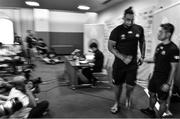 23 September 2019; (EDITOR'S NOTE: Image has been converted to black & white) Uwe Helu leaves after a Japan Rugby press conference at the Okura Act City Hotel in Hamamatsu, Japan. Photo by Brendan Moran/Sportsfile