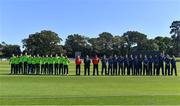 20 September 2019; The Ireland and Scotland teams before the T20 International Tri Series match between Ireland and Scotland at Malahide Cricket Club in Dublin. Photo by Piaras Ó Mídheach/Sportsfile