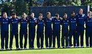 20 September 2019; The Scotland team stand for their National Anthem before the T20 International Tri Series match between Ireland and Scotland at Malahide Cricket Club in Dublin. Photo by Piaras Ó Mídheach/Sportsfile