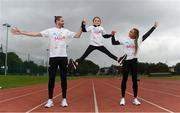 23 September 2019; Athletics Ireland and Dublin City Sport & Wellbeing Partnership are calling on all primary schools in the Dublin City area to sign up to The Daily Mile! Our aim is to get as many schools as possible signed up in the month of September. Pictured are Irish Athletes Ger O’Donnell and Nadia Power with Leah McCarthy, aged nine, from Bayside National School at The Daily Mile Dublin City Schools launch at the Irishtown Stadium in Dublin. Photo by Harry Murphy/Sportsfile