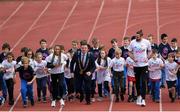 23 September 2019; Athletics Ireland and Dublin City Sport & Wellbeing Partnership are calling on all primary schools in the Dublin City area to sign up to The Daily Mile! Our aim is to get as many schools as possible signed up in the month of September. Pictured are Irish Athletes Ger O’Donnell and Nadia Power, Lord Mayor of Dublin Paul McAuliff and children from Bayside National School and Star Of the Sea, Ringsend, at The Daily Mile Dublin City Schools launch at the Irishtown Stadium in Dublin. Photo by Harry Murphy/Sportsfile