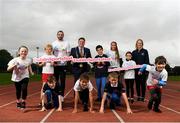 23 September 2019; Athletics Ireland and Dublin City Sport & Wellbeing Partnership are calling on all primary schools in the Dublin City area to sign up to The Daily Mile! Our aim is to get as many schools as possible signed up in the month of September. Pictured is Irish Athlete Ger O’Donnell, Lord Mayor of Dublin Paul McAuliff, Irish Athlete Nadia Power, Valerie O'Brien of Athletics Ireland and Kate Barnes, Gael Rode, Megan Poonoosamy, Leah McCarthy, Conor Lynch from Bayside National School and Jamie Wilson, Sebastian Barry and Martin Tova Guerrero from Star Of the Sea, Ringsend, at The Daily Mile Dublin City Schools launch at the Irishtown Stadium in Dublin. Photo by Harry Murphy/Sportsfile