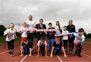 23 September 2019; Athletics Ireland and Dublin City Sport & Wellbeing Partnership are calling on all primary schools in the Dublin City area to sign up to The Daily Mile! Our aim is to get as many schools as possible signed up in the month of September. Pictured is Irish Athlete Ger O’Donnell, Lord Mayor of Dublin Paul McAuliff, Irish Athlete Nadia Power, Valerie O'Brien of Athletics Ireland and Kate Barnes, Gael Rode, Megan Poonoosamy, Leah McCarthy, Conor Lynch from Bayside National School and Jamie Wilson, Sebastian Barry and Martin Tova Guerrero from Star Of the Sea, Ringsend, at The Daily Mile Dublin City Schools launch at the Irishtown Stadium in Dublin. Photo by Harry Murphy/Sportsfile