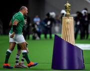 22 September 2019; Ireland captain Rory Best walks past the William Webb Ellis Cup prior to the 2019 Rugby World Cup Pool A match between Ireland and Scotland at the International Stadium in Yokohama, Japan. Photo by Brendan Moran/Sportsfile