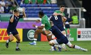 22 September 2019; Jonathan Sexton of Ireland is tackled off the ball by Ryan Wilson of Scotland during the 2019 Rugby World Cup Pool A match between Ireland and Scotland at the International Stadium in Yokohama, Japan. Photo by Brendan Moran/Sportsfile