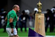 22 September 2019; Ireland captain Rory Best walks past the William Webb Ellis Cup prior to the 2019 Rugby World Cup Pool A match between Ireland and Scotland at the International Stadium in Yokohama, Japan. Photo by Brendan Moran/Sportsfile