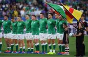 22 September 2019; The Ireland team stand for the national anthem prior to the 2019 Rugby World Cup Pool A match between Ireland and Scotland at the International Stadium in Yokohama, Japan. Photo by Brendan Moran/Sportsfile