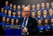 23 September 2019; The Ken Wall Centre of Excellence will be formally opened by Minister for Sport Shane Ross, T.D. and Leinster Rugby CEO Mick Dawson today. The Ken Wall Centre of Excellence was built by Extraspace Solutions and it took 11 months to build. It was fully functional from 1st July 2019 when the doors were opened for the first time to this season’s age grade male and female players. The Centre is 606 sq. metres in total and is fully operational with a gym (210 sq. metres), two meeting rooms, a large open plan office with space for 20 staff, two dressing rooms and showers, a medical room and a kitchen. The Centre, which cost €1.5m to build, was funded by the Department of Sport’s Capital Funds Programme, the IRFU and by private investment, and will be home to the Leinster Rugby Sub-Academy as well as the Leinster Age Grade programme. Also in attendance at the launch were members of the Wall family, who made a significant contribution to the development of the Centre and have dedicated the Centre to the memory of their late father, Ken. Pictured is Minister for Transport, Tourism and Sport Shane Ross T.D., speaking at The Ken Wall Centre of Excellence, Donnybrook, Dublin. Photo by Seb Daly/Sportsfile