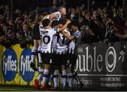 23 September 2019; Michael Duffy of Dundalk celebrates after scoring his side's third goal with team-mates during the SSE Airtricity League Premier Division match between Dundalk and Shamrock Rovers at Oriel Park in Dundalk, Co Louth. Photo by Harry Murphy/Sportsfile