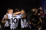 23 September 2019; Dundalk players celebrate after Michael Duffy scored their side's third goal during the SSE Airtricity League Premier Division match between Dundalk and Shamrock Rovers at Oriel Park in Dundalk, Co Louth. Photo by Stephen McCarthy/Sportsfile