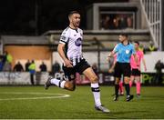 23 September 2019; Michael Duffy of Dundalk celebrates after scoring his side's third goal during the SSE Airtricity League Premier Division match between Dundalk and Shamrock Rovers at Oriel Park in Dundalk, Co Louth. Photo by Stephen McCarthy/Sportsfile