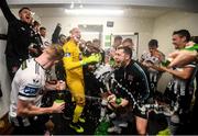 23 September 2019; Dundalk players, including Brian Gartland, 3, celebrate winning the SSE Airtricity League Premier Division following their match against Shamrock Rovers at Oriel Park in Dundalk, Co Louth. Photo by Stephen McCarthy/Sportsfile