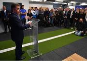 23 September 2019; The Ken Wall Centre of Excellence will be formally opened by Minister for Sport Shane Ross, T.D. and Leinster Rugby CEO Mick Dawson today. The Ken Wall Centre of Excellence was built by Extraspace Solutions and it took 11 months to build. It was fully functional from 1st July 2019 when the doors were opened for the first time to this season’s age grade male and female players. The Centre is 606 sq. metres in total and is fully operational with a gym (210 sq. metres), two meeting rooms, a large open plan office with space for 20 staff, two dressing rooms and showers, a medical room and a kitchen. The Centre, which cost €1.5m to build, was funded by the Department of Sport’s Capital Funds Programme, the IRFU and by private investment, and will be home to the Leinster Rugby Sub-Academy as well as the Leinster Age Grade programme. Also in attendance at the launch were members of the Wall family, who made a significant contribution to the development of the Centre and have dedicated the Centre to the memory of their late father, Ken. Pictured is Michael Dawson, Leinster Rugby CEO, speaking at The Ken Wall Centre of Excellence, Donnybrook, Dublin. Photo by Seb Daly/Sportsfile