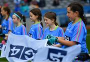 15 September 2019; Flagbearers during the TG4 All-Ireland Ladies Football Senior Championship Final match between Dublin and Galway at Croke Park in Dublin. Photo by Ramsey Cardy/Sportsfile