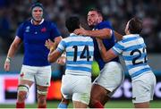 21 September 2019; Louis Picamoles of France and Matías Moroni of Argentina get involved after the final whistle of the 2019 Rugby World Cup Pool C match between France and Argentina at the Tokyo Stadium in Chofu, Japan. Photo by Brendan Moran/Sportsfile