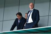 21 September 2019; FFR president Bernard Laporte, right, and FFR vice president Serge Simon during the 2019 Rugby World Cup Pool C match between France and Argentina at the Tokyo Stadium in Chofu, Japan. Photo by Brendan Moran/Sportsfile