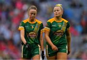 15 September 2019; Meath players Aoibhín Cleary, left, and Vikki Wall leave the field after the TG4 All-Ireland Ladies Football Intermediate Championship Final match between Meath and Tipperary at Croke Park in Dublin. Photo by Piaras Ó Mídheach/Sportsfile