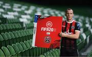 25 September 2019; Derek Pender of Bohemians in attendance during the FIFA20 League of Ireland Cover Launch at the Aviva Stadium in Dublin. SSE Airtricity League FIFA 20 Club Packs are back.  Featuring the individual club crest of all 10 Premier Division teams, these exclusive sleeves will be available to download from https://www.ea.com/en-gb/games/fifa/fifa-20 when the game launches this Friday, 27th September! Photo by Stephen McCarthy/Sportsfile