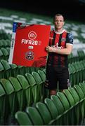 25 September 2019; Derek Pender of Bohemians in attendance during the FIFA20 League of Ireland Cover Launch at the Aviva Stadium in Dublin. SSE Airtricity League FIFA 20 Club Packs are back.  Featuring the individual club crest of all 10 Premier Division teams, these exclusive sleeves will be available to download from https://www.ea.com/en-gb/games/fifa/fifa-20 when the game launches this Friday, 27th September! Photo by Stephen McCarthy/Sportsfile