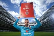 25 September 2019; Peter Cherrie of Derry City in attendance during the FIFA20 League of Ireland Cover Launch at the Aviva Stadium in Dublin. SSE Airtricity League FIFA 20 Club Packs are back.  Featuring the individual club crest of all 10 Premier Division teams, these exclusive sleeves will be available to download from https://www.ea.com/en-gb/games/fifa/fifa-20 when the game launches this Friday, 27th September! Photo by Stephen McCarthy/Sportsfile