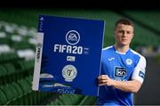 25 September 2019; Daniel O'Reilly of Finn Harps in attendance during the FIFA20 League of Ireland Cover Launch at the Aviva Stadium in Dublin. SSE Airtricity League FIFA 20 Club Packs are back.  Featuring the individual club crest of all 10 Premier Division teams, these exclusive sleeves will be available to download from https://www.ea.com/en-gb/games/fifa/fifa-20 when the game launches this Friday, 27th September! Photo by Stephen McCarthy/Sportsfile