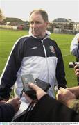 15 November 2003; Manager Brian Kerr speaking to reporters after a Republic of Ireland squad training session in advance of the International Friendly, Republic of Ireland v Canada, to be played at Lansdowne Road. Malahide FC grounds, Malahide, Dublin. Picture credit; Ray McManus / SPORTSFILE *EDI*
