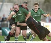 15 November 2003; Bernard Jackman, Connacht, is tackled by Edinburgh's Craig Smith, right, and Todd Blackadder. Celtic Cup Semi-Final, Connacht v Edinburgh, Sportsgrounds, Galway. Picture credit; Matt Browne / SPORTSFILE *EDI*