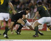 8 November 2003; Mils Muliaina, New Zealand, in action against South Africa. 2003 Rugby World Cup, Quarter Final, New Zealand v South Africa, Telstra Dome, Melbourne, Victoria, Australia. Picture credit; Brendan Moran / SPORTSFILE *EDI*